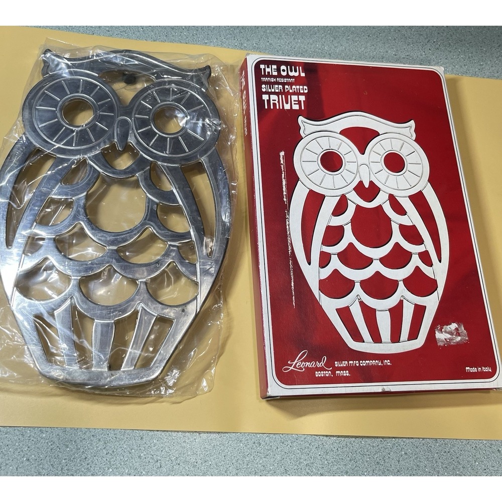 Vintage Leonard Silver  Co. Silver-Plated Owl Trivet Original Packaging‎ Italy